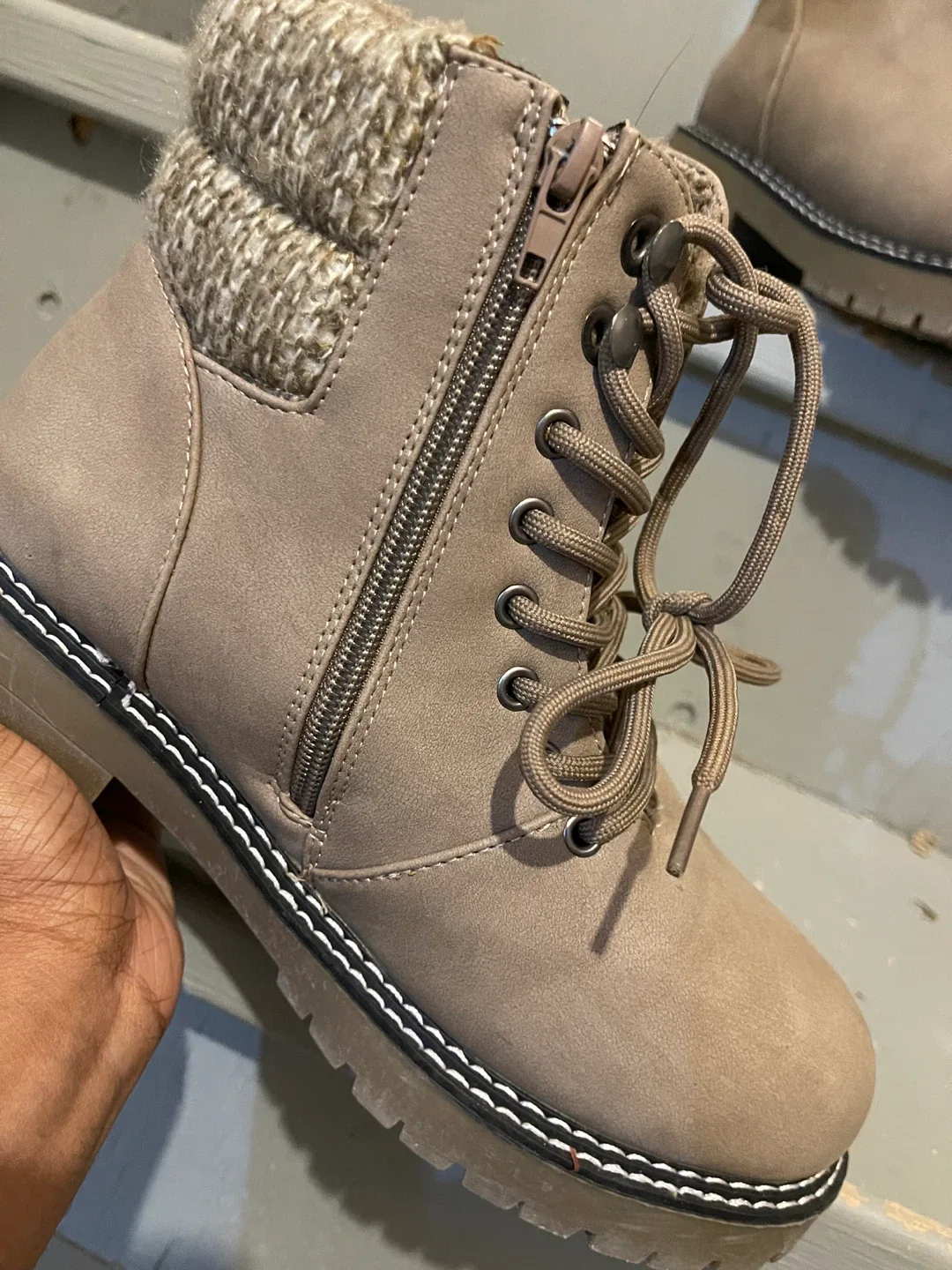 Taupe Lace-Up Ankle Boots - Size 7 image indicator(3)