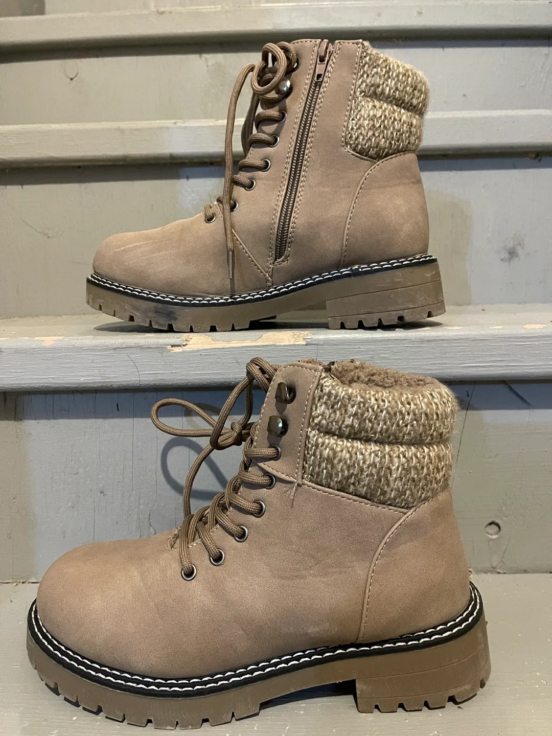 Taupe Lace-Up Ankle Boots - Size 7