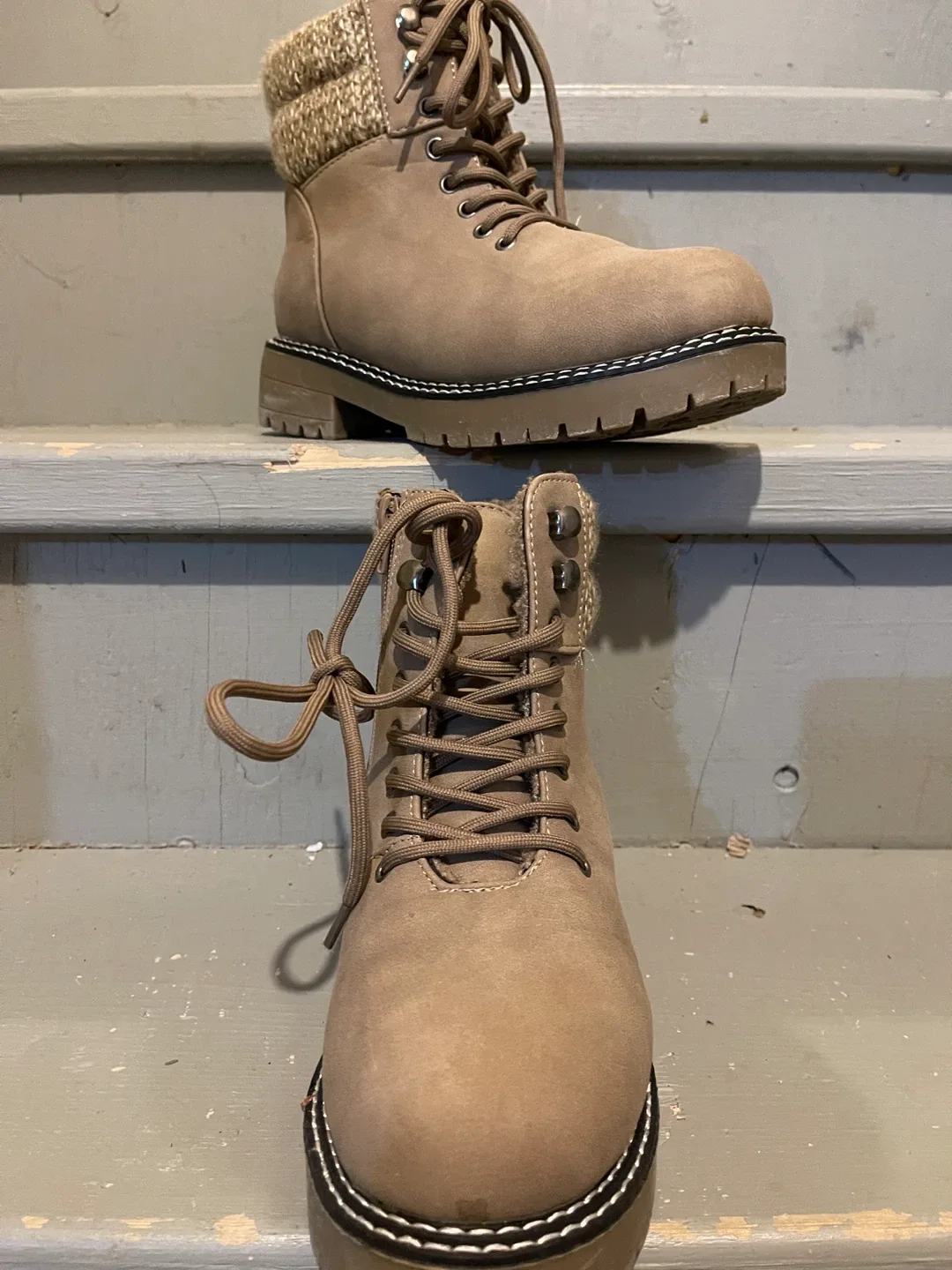 Taupe Lace-Up Ankle Boots - Size 7 image indicator(2)