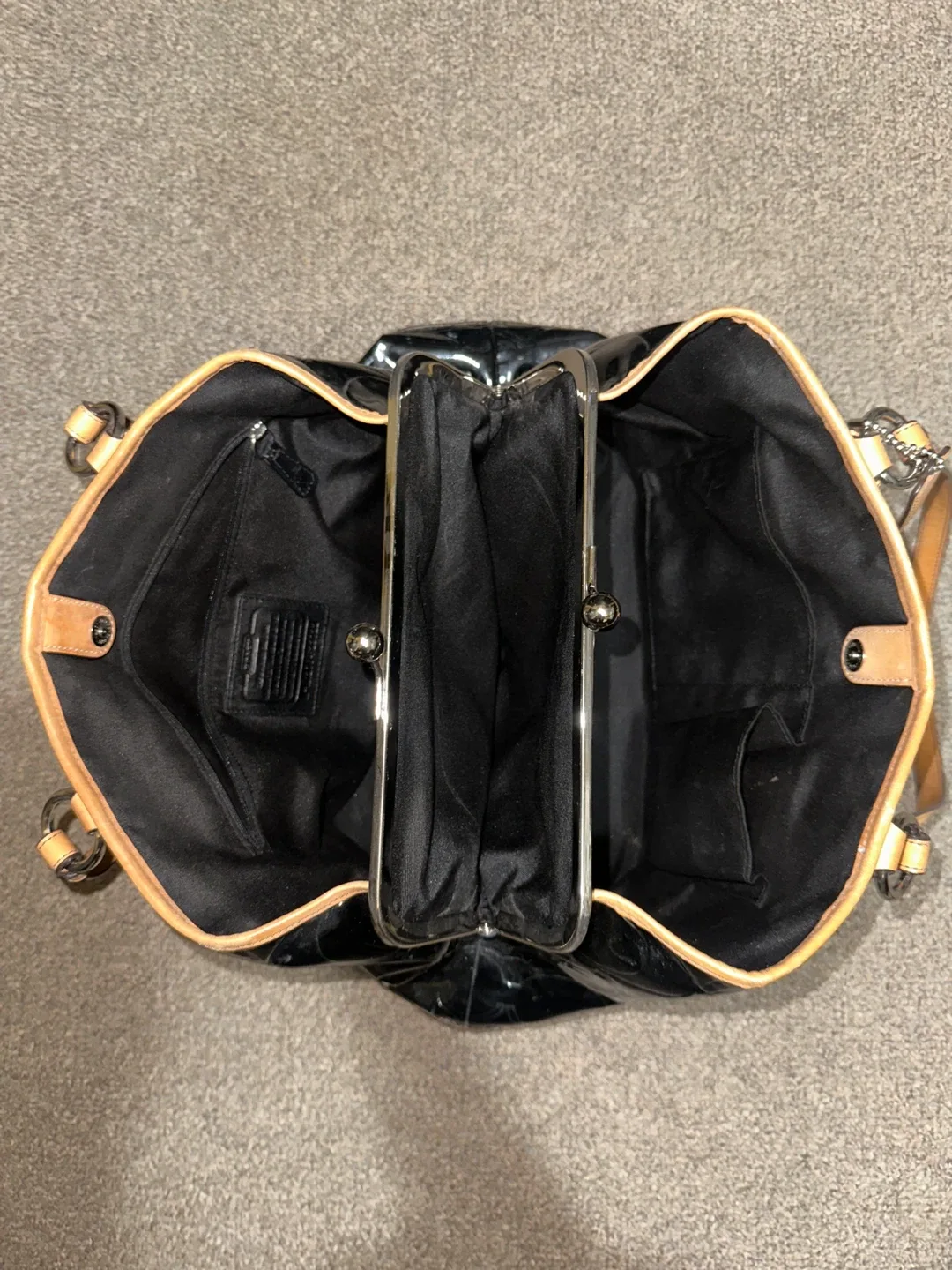 Coach Black Patent Leather Tote Bag image indicator(2)