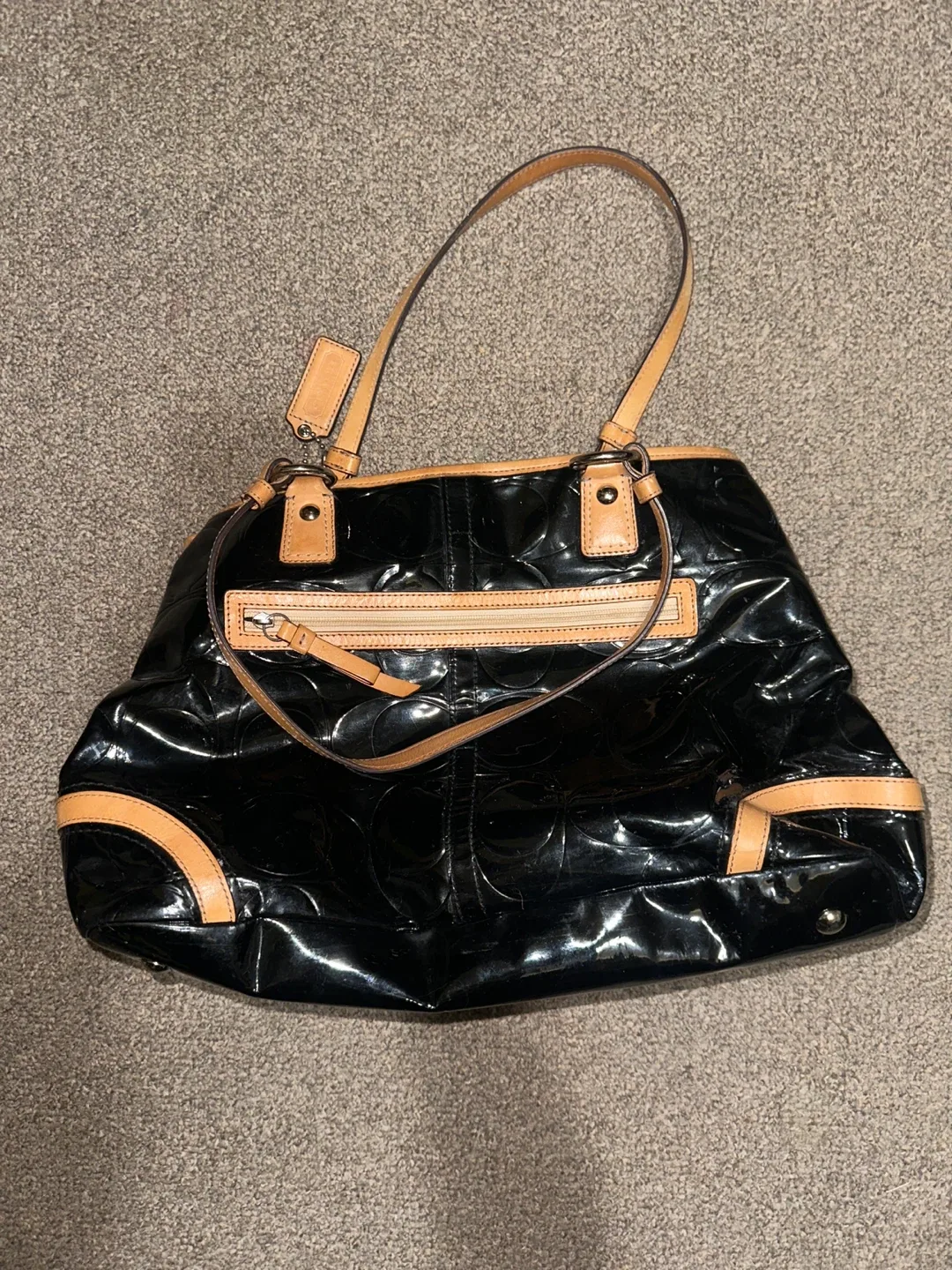 Coach Black Patent Leather Tote Bag image indicator(3)