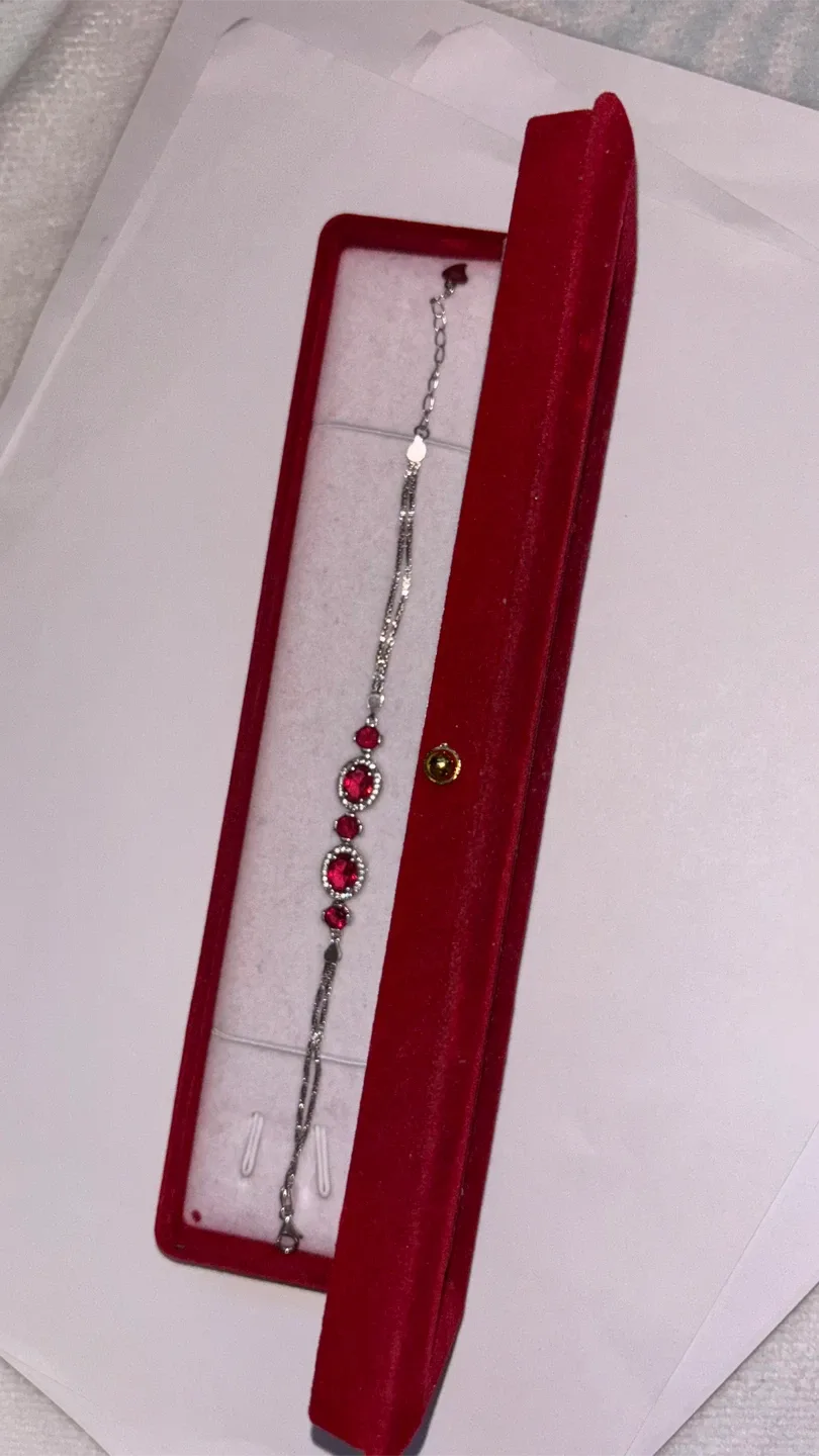 Silver Bracelet with Red Stones