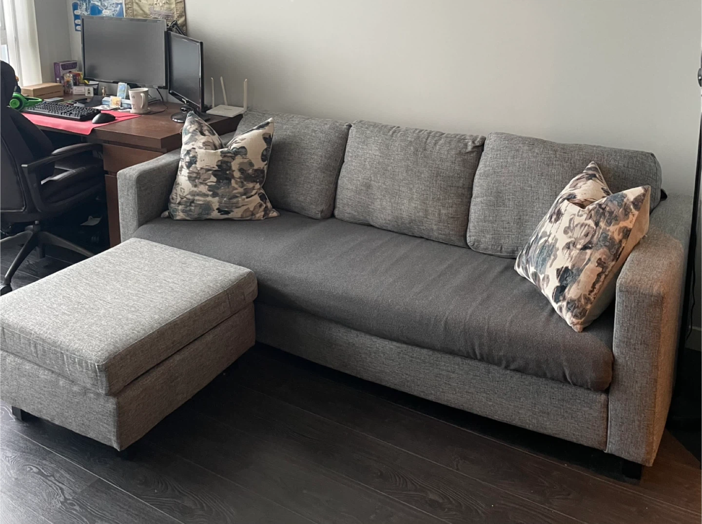 Grey Sofa with Ottoman