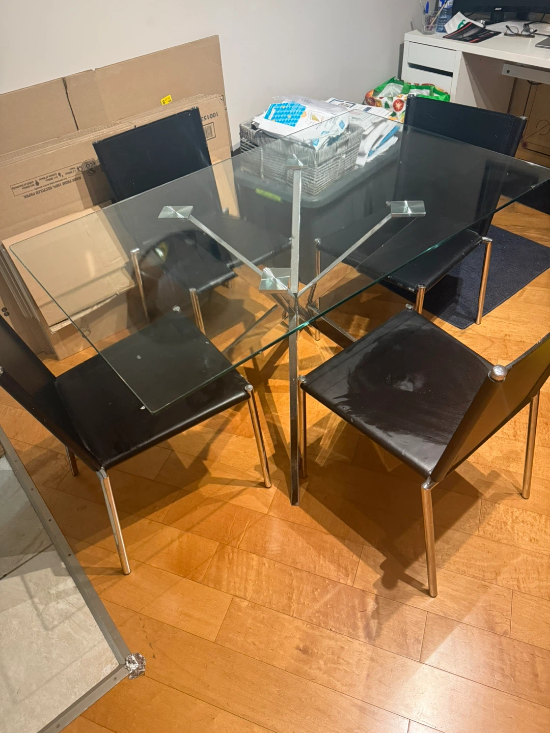 Glass Top Dining Table with 4 Black Chairs - photo 2