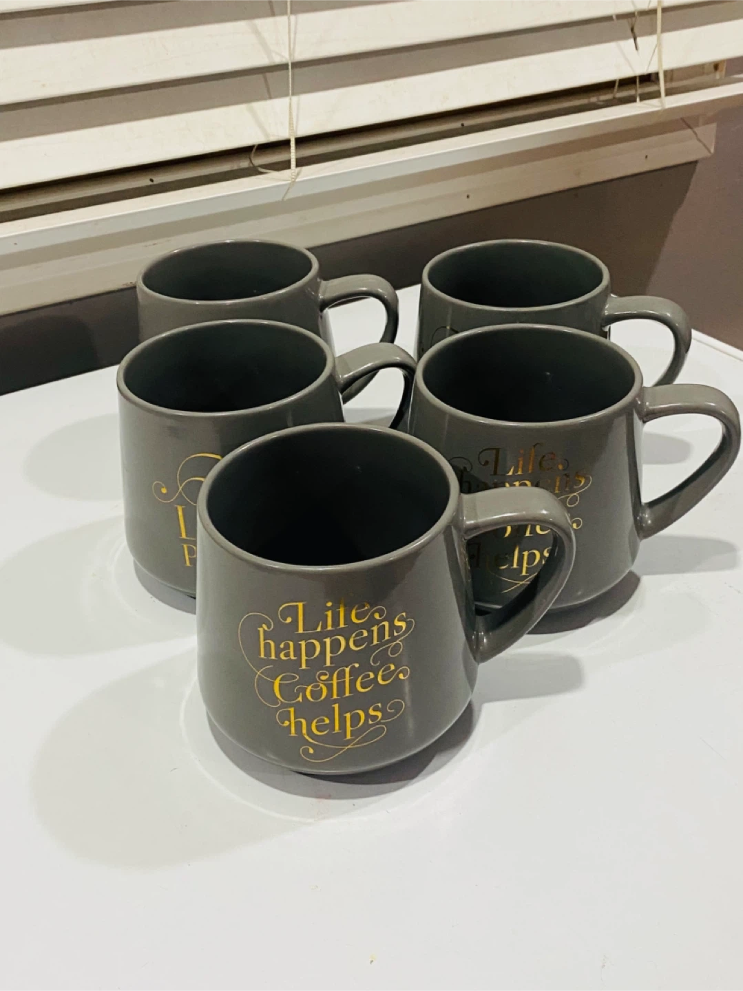 Set of 5 'Life Happens Coffee Helps' Mugs