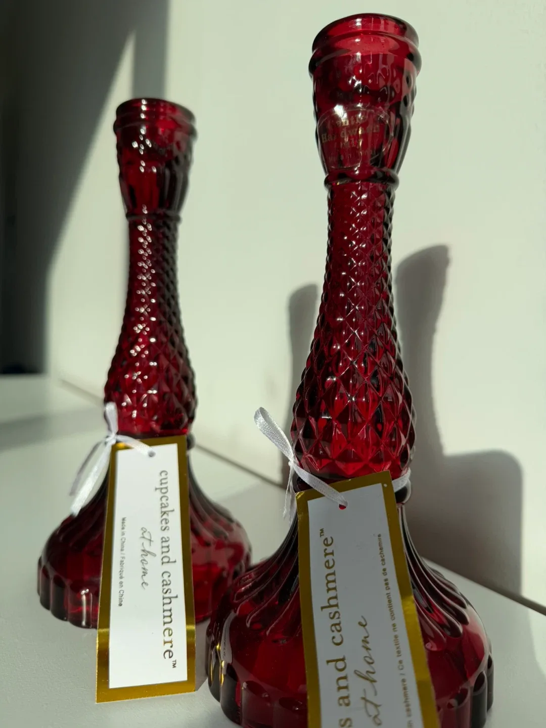 Cupcakes and Cashmere At Home Red Candlestick Holders