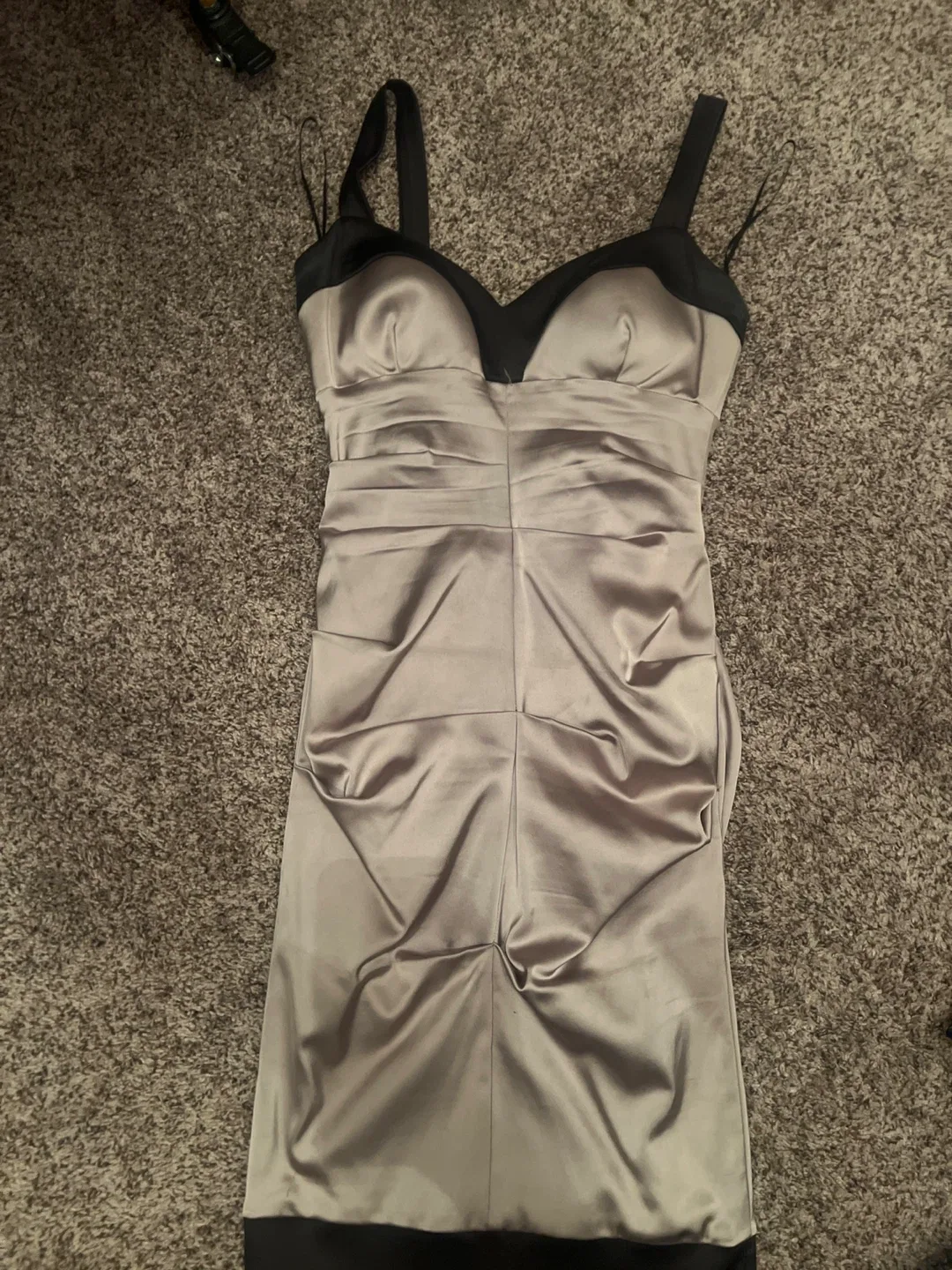 Satin Dress - Beige  & Black