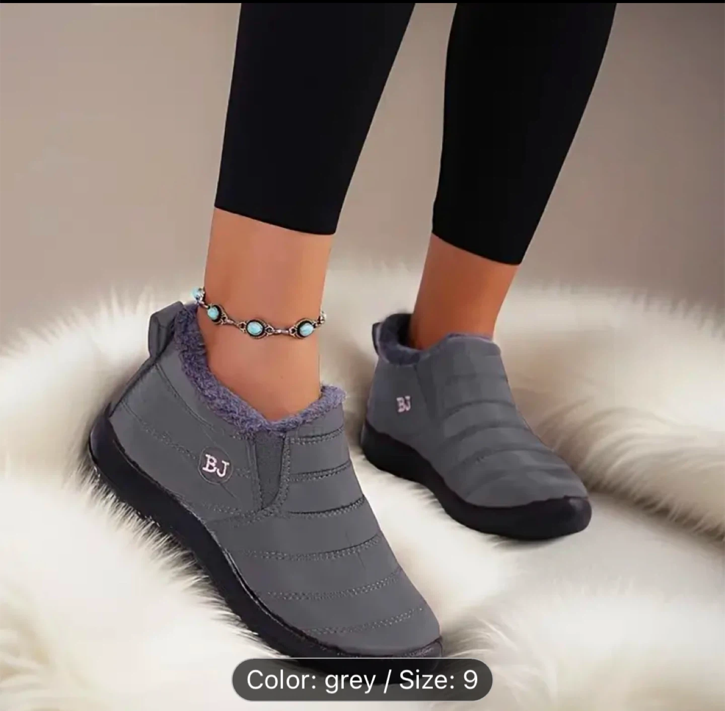 BJ Grey Winter Ankle Boots - Size 9