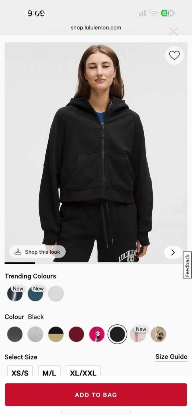 Lululemon Scuba Oversized Full Zip Hoodie - Black, XS/S