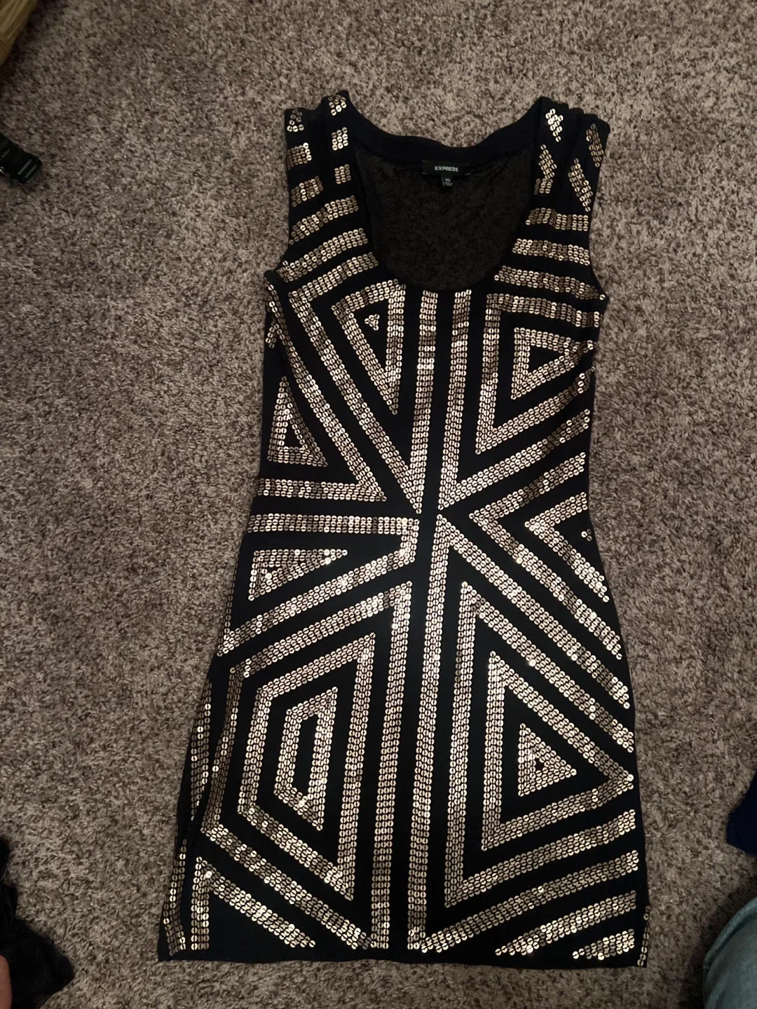 Express Black & Gold Geometric Mini Dress