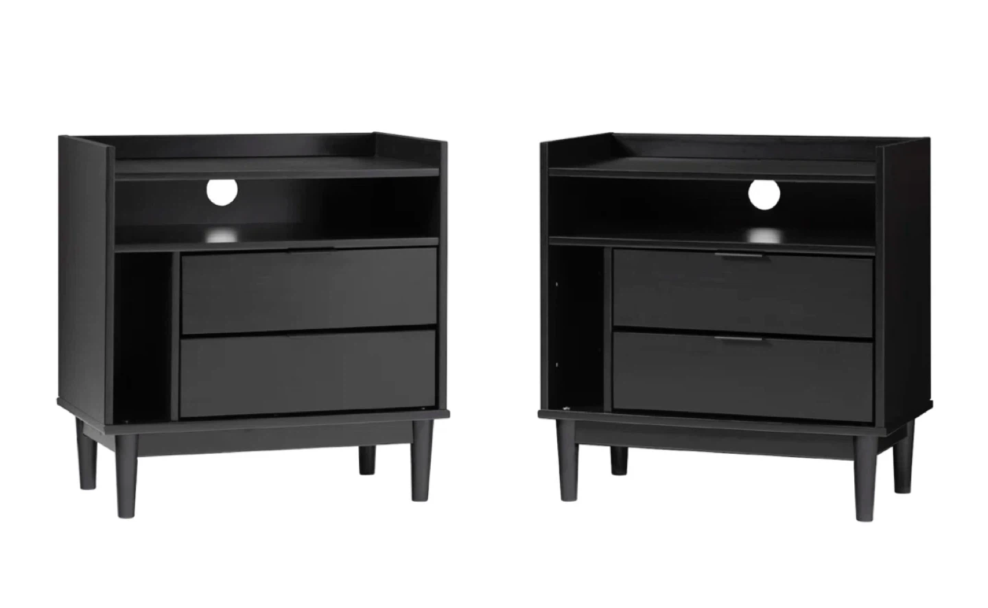 Gheorghe Solid Wood 2-Drawer Nightstand - Black - photo 4