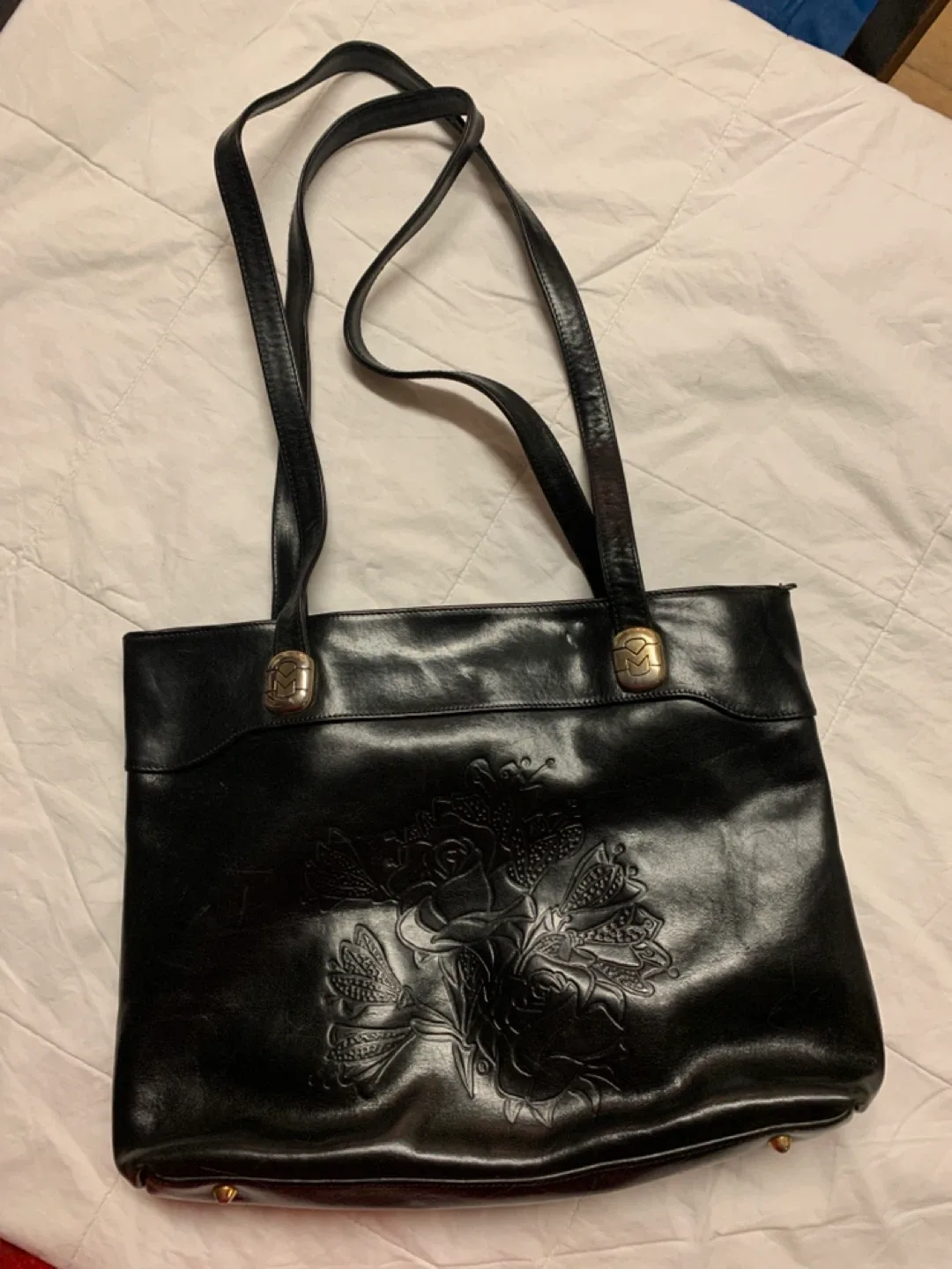 Marino Orlandi  Black Leather Tote Bag