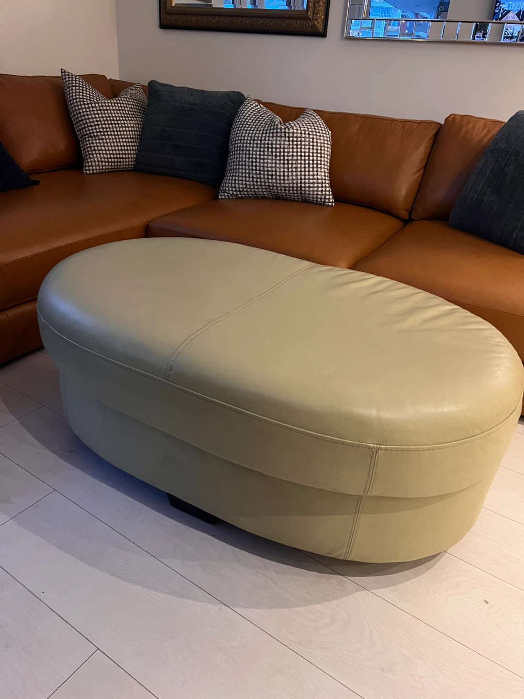 Oval Leather Ottoman