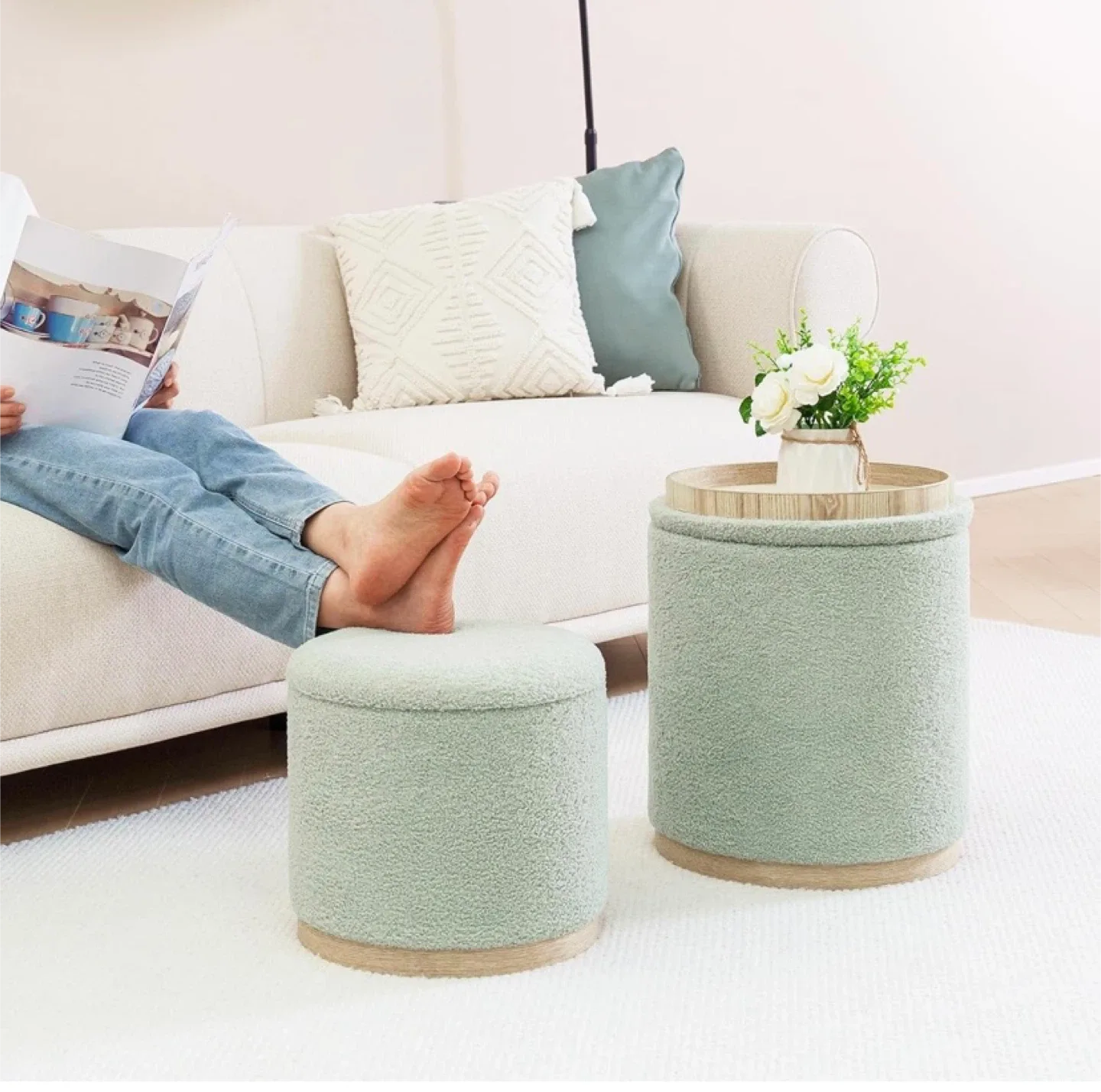New Round Teddybear Ottoman with Storage Set of 2 image indicator(6)