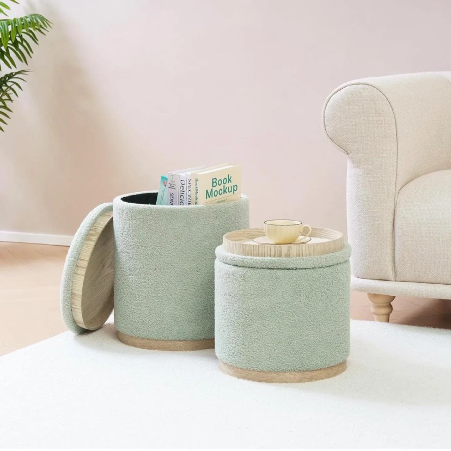 New Round Teddybear Ottoman with Storage Set of 2 image indicator(2)