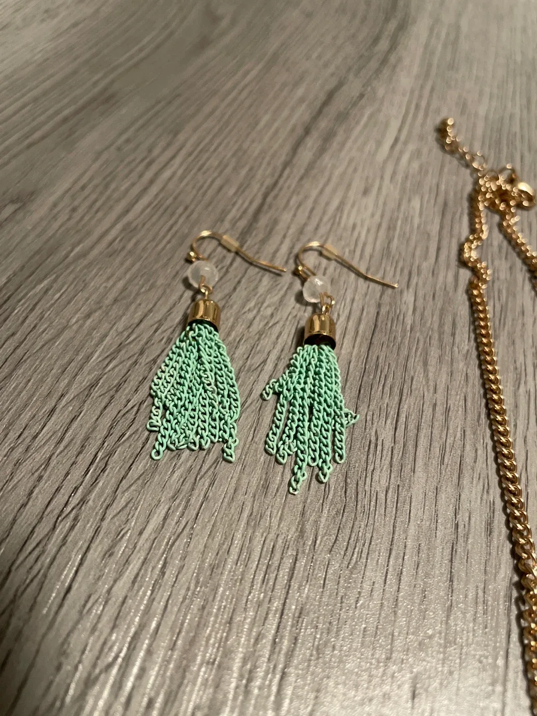 Tassel Necklace & Earring Set - Mint Green image indicator(2)