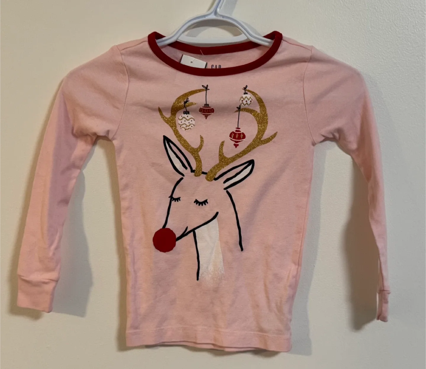 GAP Kids Pink Reindeer  Long Sleeve Tee - Size 6 thumbnail
