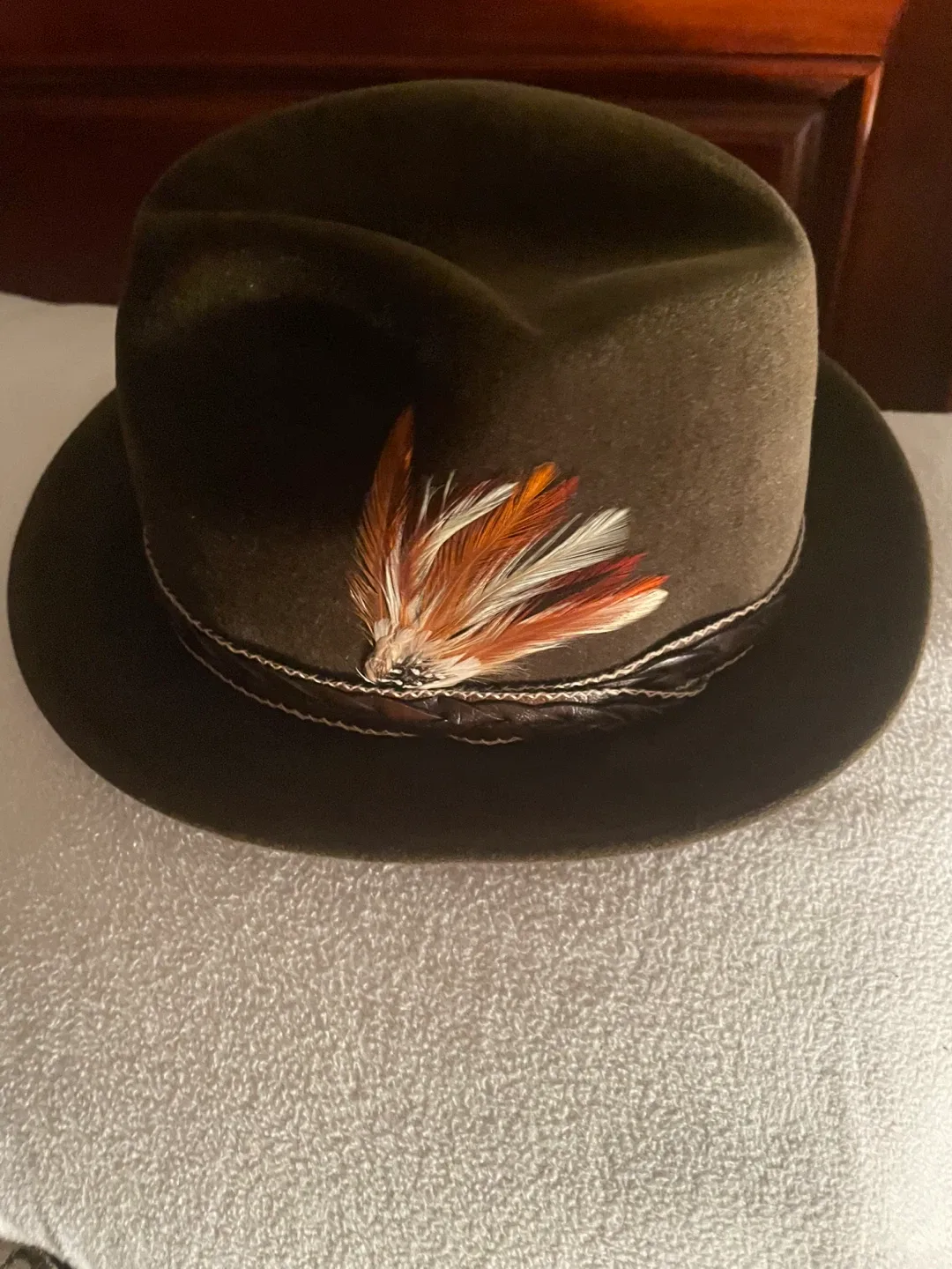 Brown Fedora Hat with Feather image indicator(2)