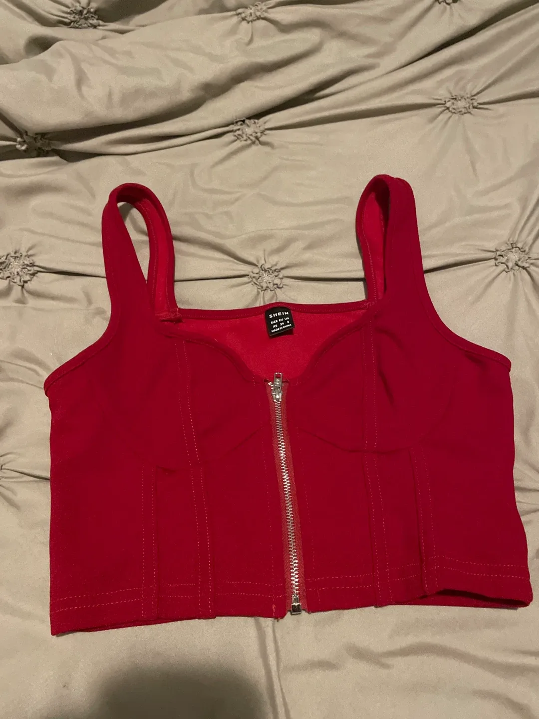 SHEIN Red Zipper Crop Top - Size XS Free with any purchase.