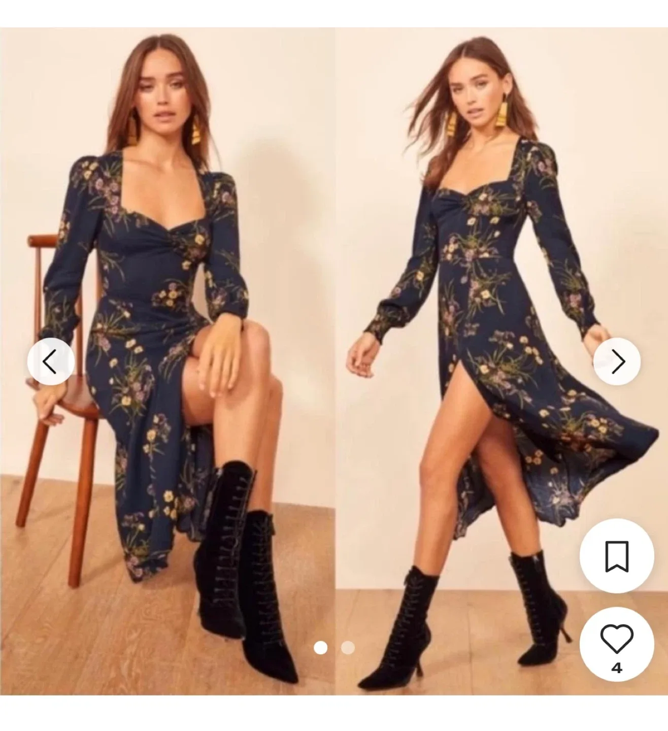 Reformation Navy Floral Midi Dress