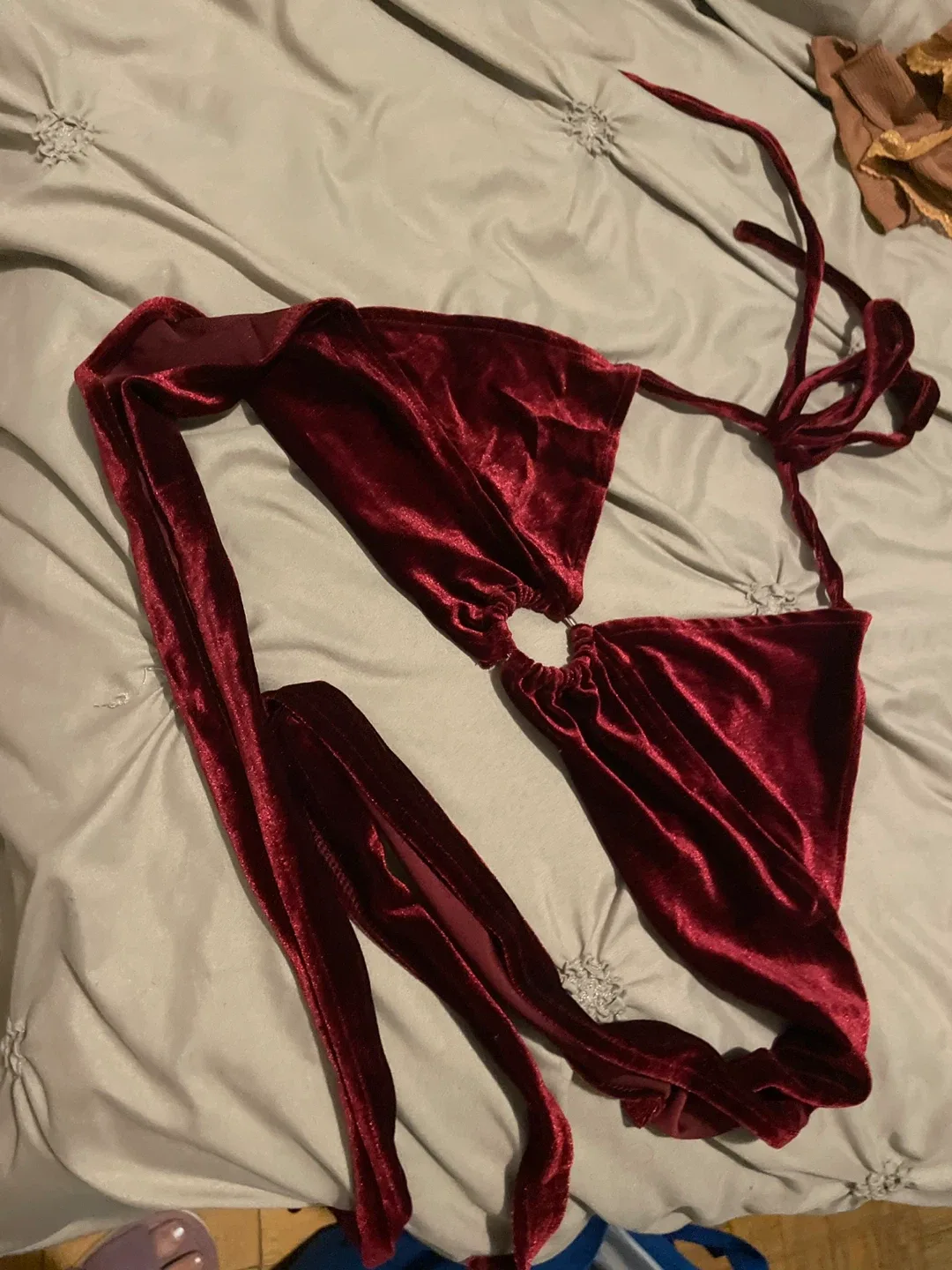 Burgundy Velvet Tie Top