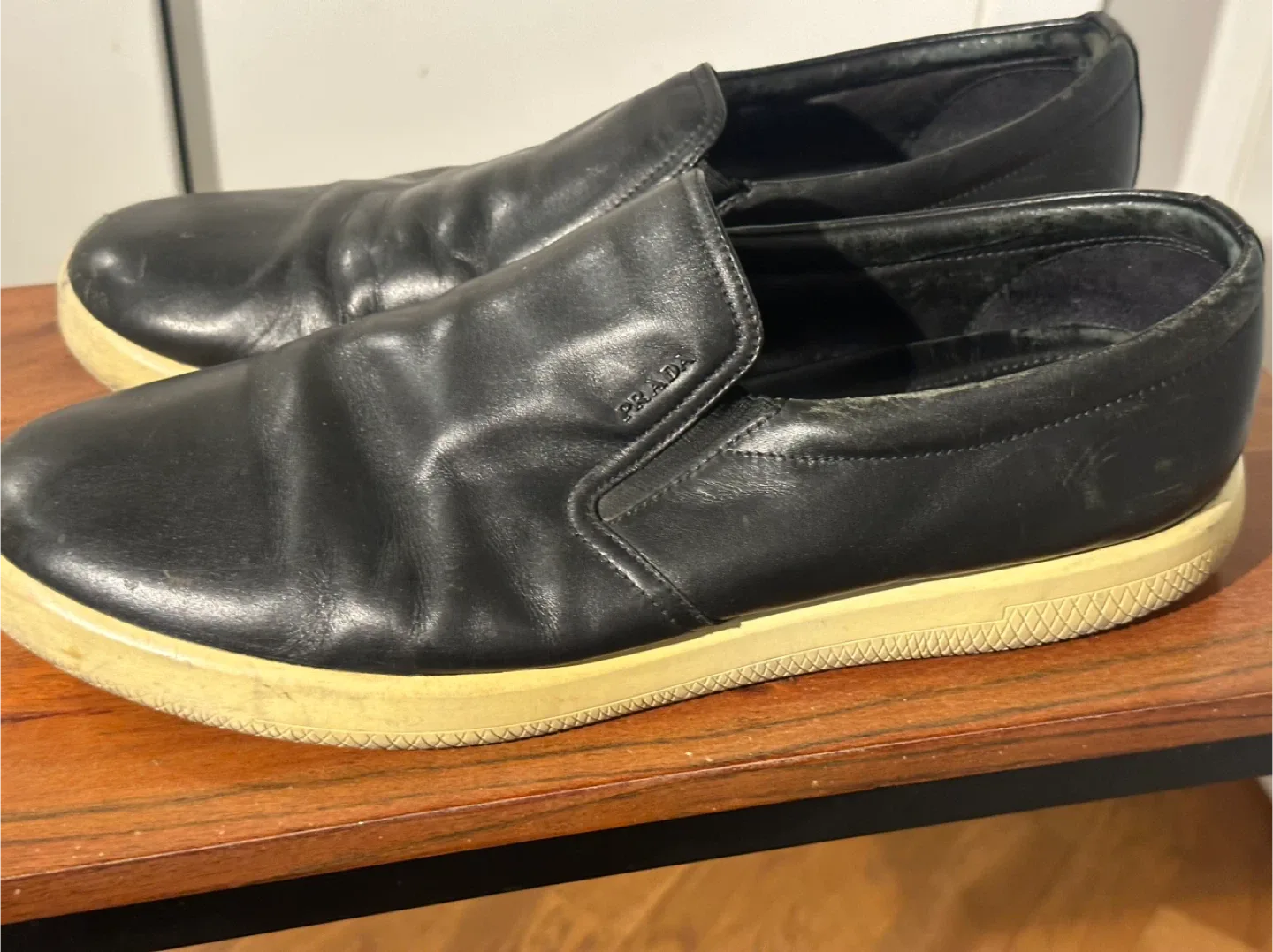 Prada Black Leather Slip-On Sneakers image indicator(2)