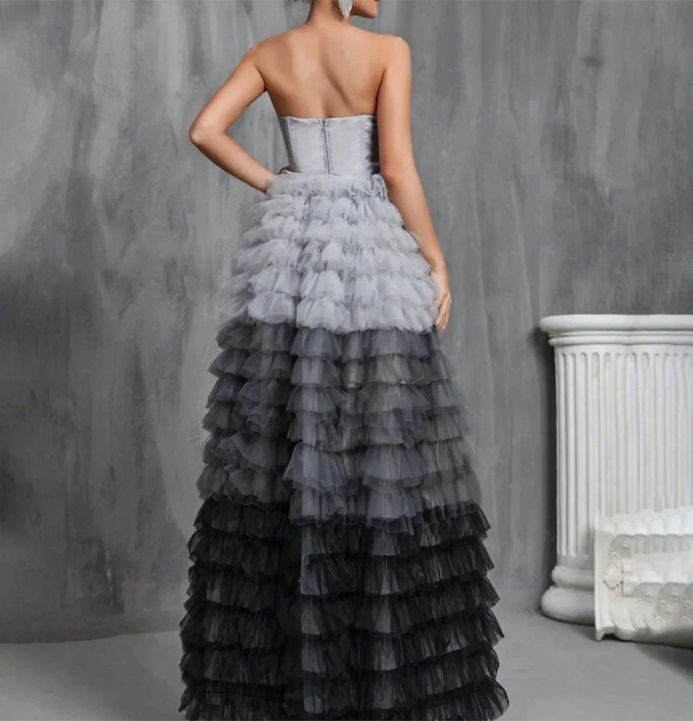 Grey Ruffle Layered Tulle Dress🥕 image indicator(2)