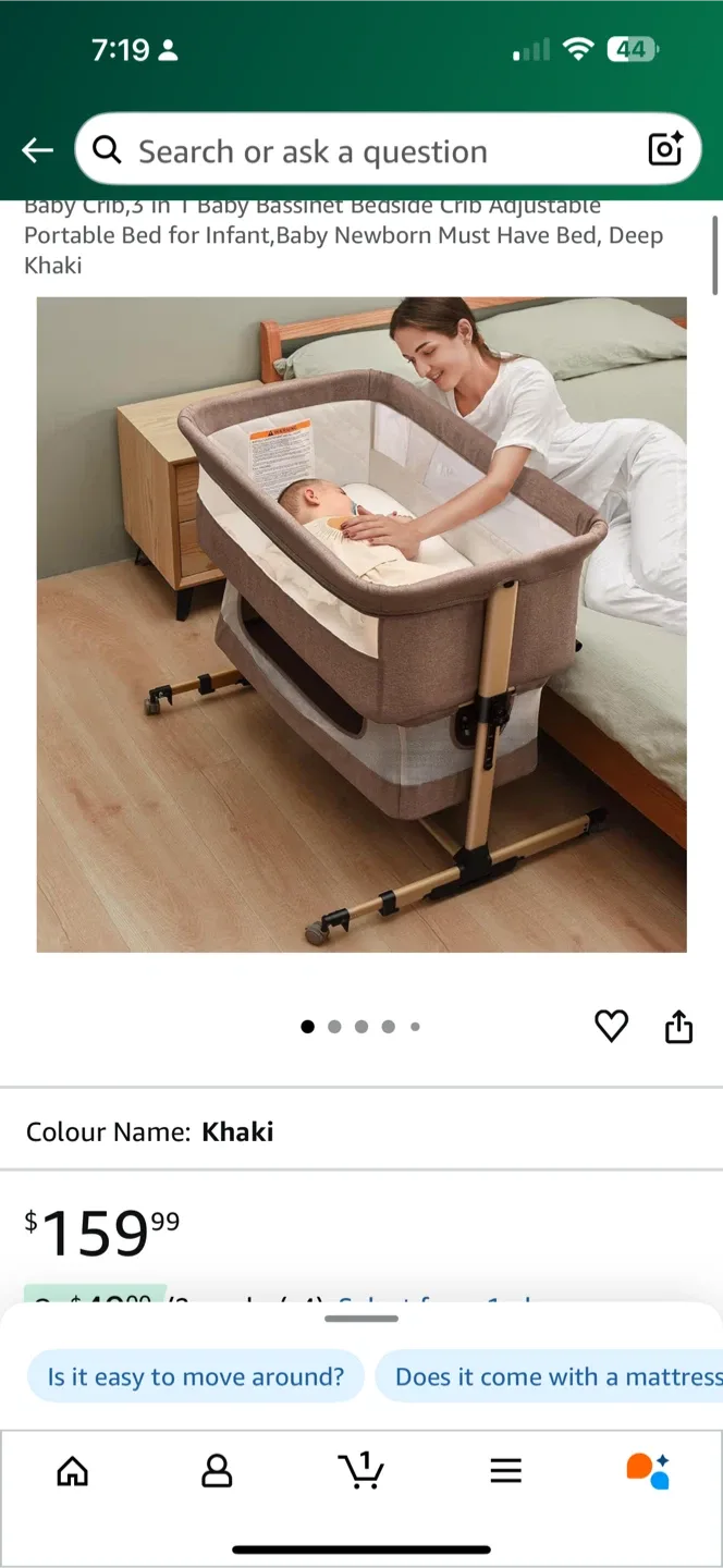 Baby Crib 3 in 1 Bassinet - Khaki image indicator(2)