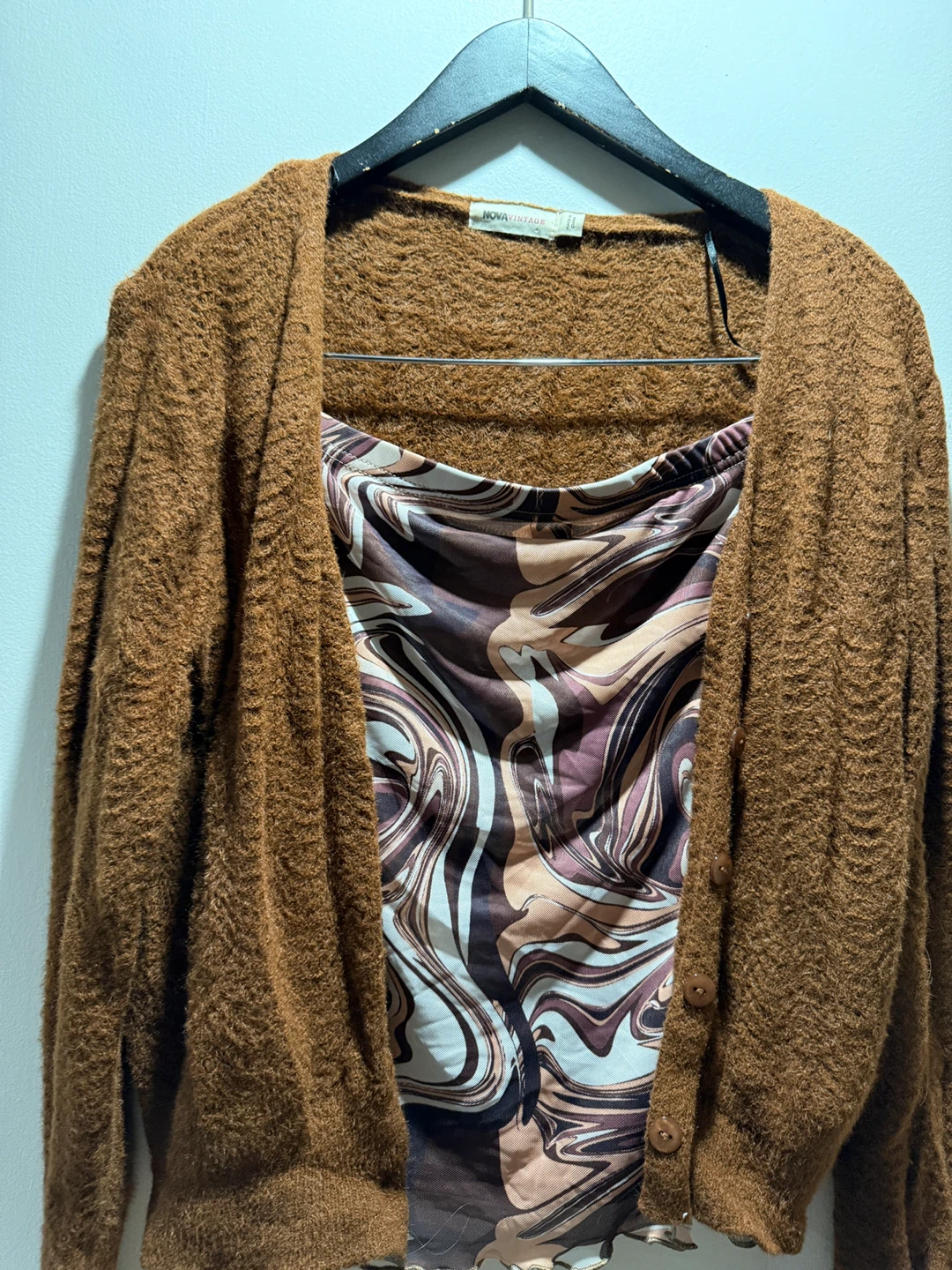 Shein Swirl Print Skirt - Size XL and brown sweater size-L