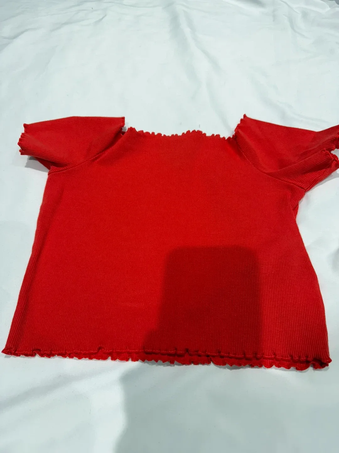 Monki Red Ribbed Top - Size XXS thumbnail