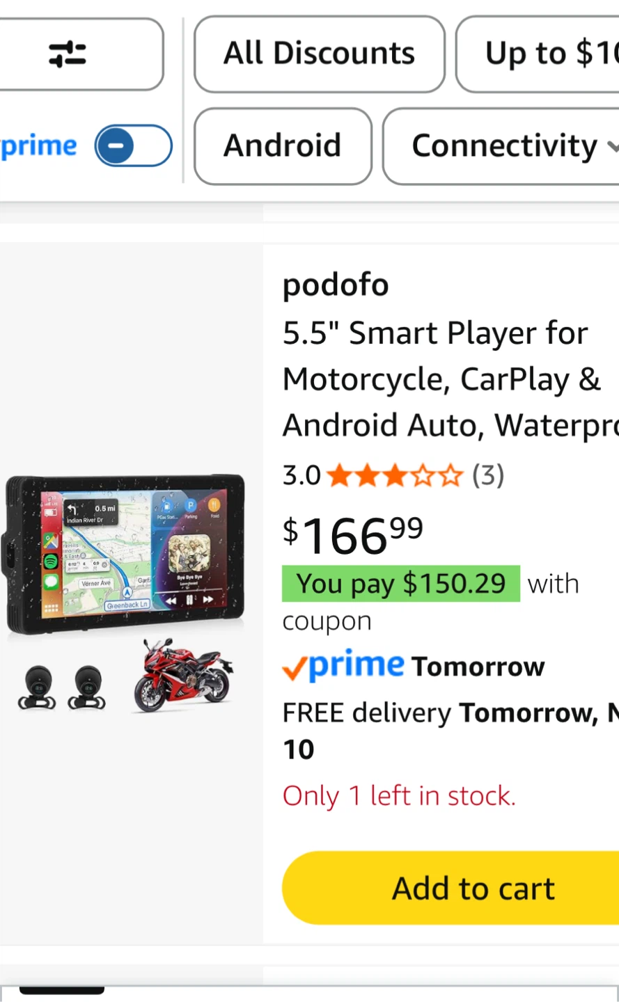 Podofo 5.5" Motorcycle CarPlay & Android Auto