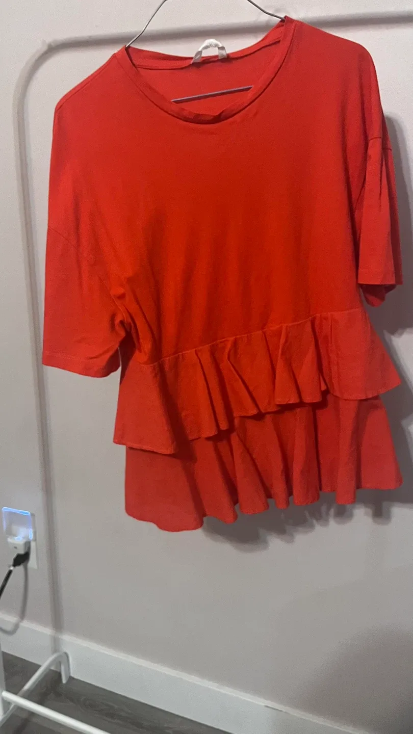 Orange color Ruffle T-Shirt image indicator(3)