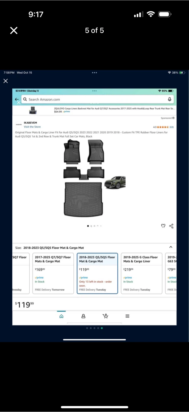 🥕Audi Q5/SQ5 18-25All Weather Floor Liners not 25 new body style - photo 5