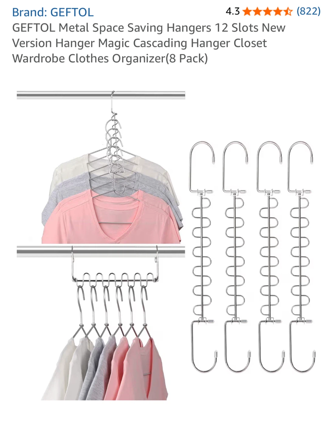 GEFTOL Metal Space Saving Hangers (4Pack)