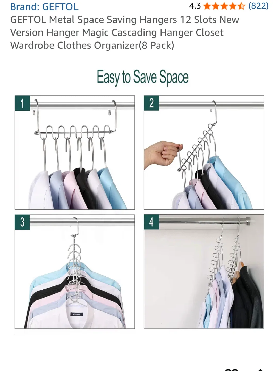 GEFTOL Metal Space Saving Hangers (4Pack) image indicator(2)