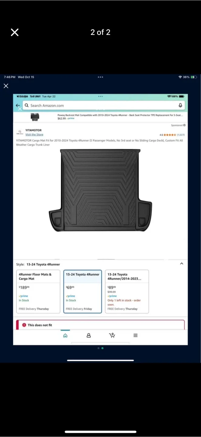 Toyota 4Runner 2010-24 5 Passenger All Weather Cargo Liner image indicator(2)