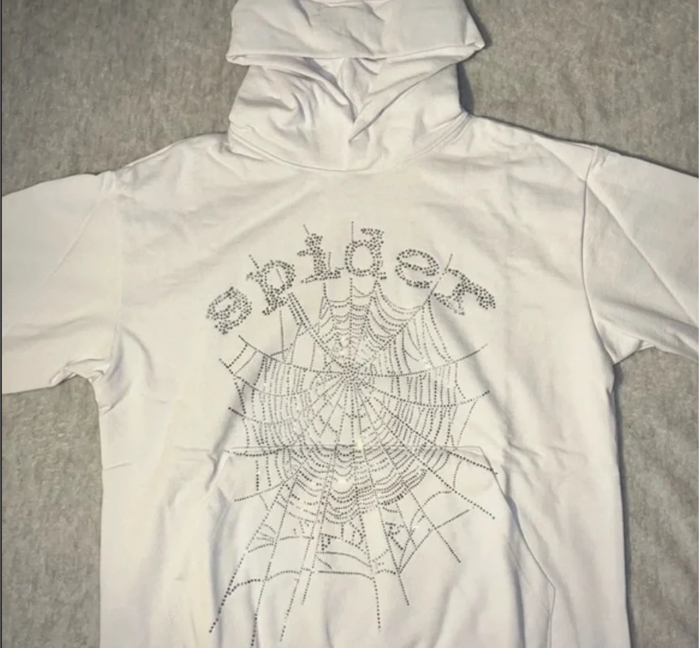 White Sp5der Rhinestone hoodie