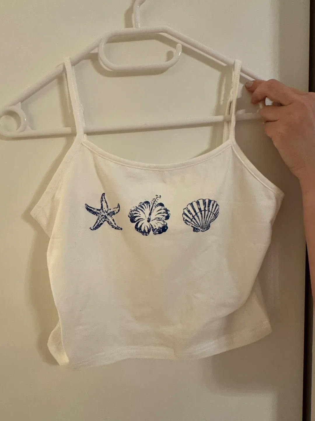 White Tank Top with Blue Graphic Design thumbnail