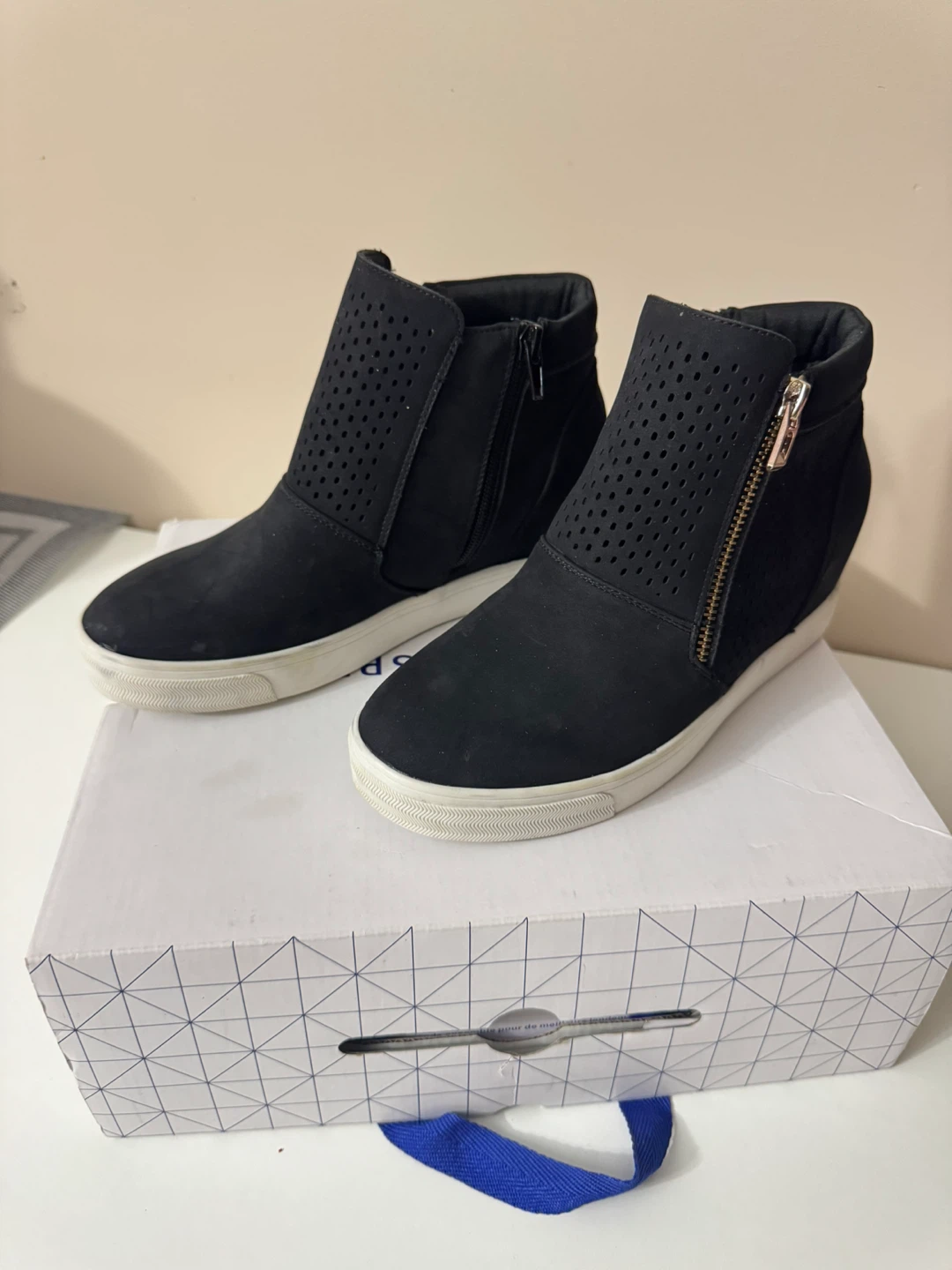 Call It Spring Black Wedge Sneakers - Size 6.5