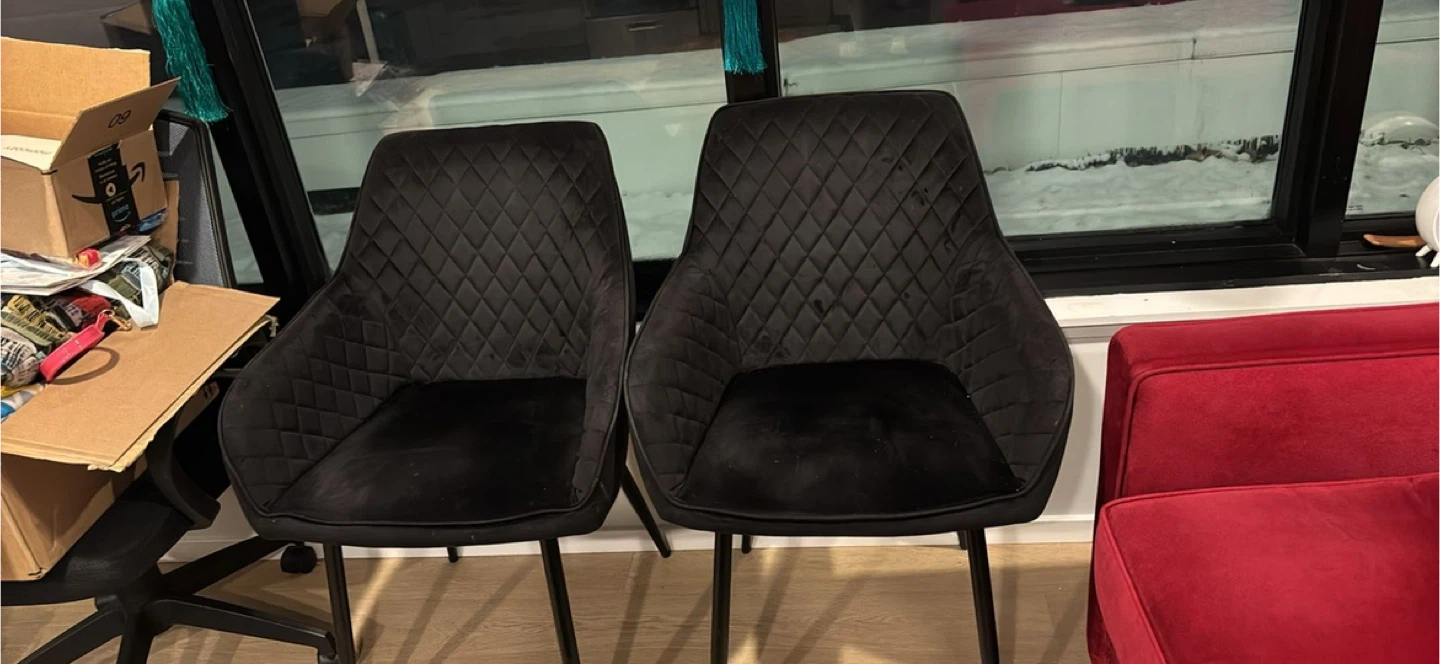 2 Black velvet chairs