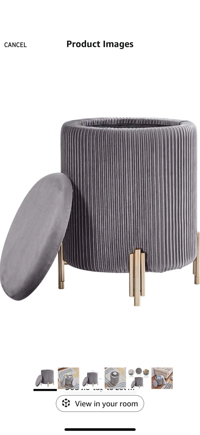 Gray Velvet Storage Ottoman Stool