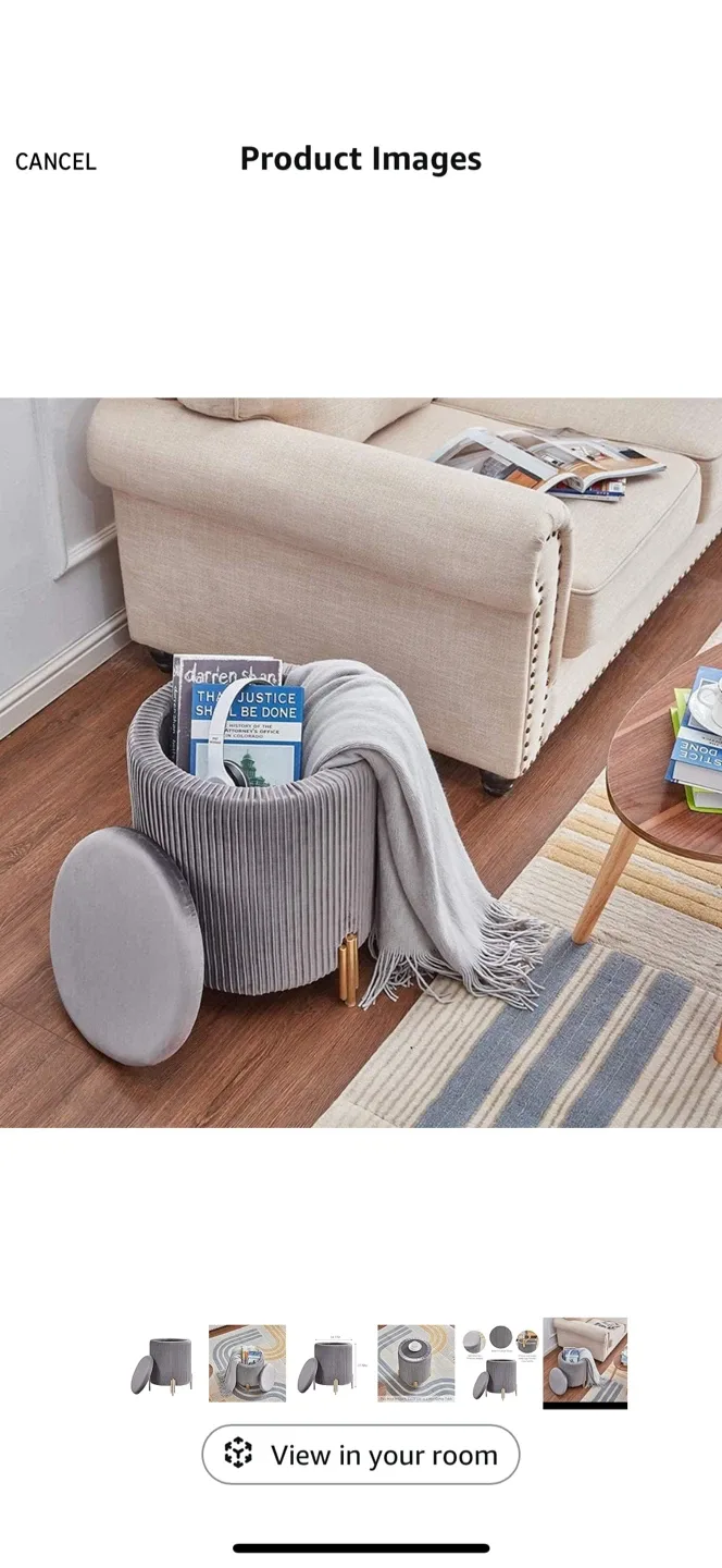 Gray Velvet Storage Ottoman Stool image indicator(6)