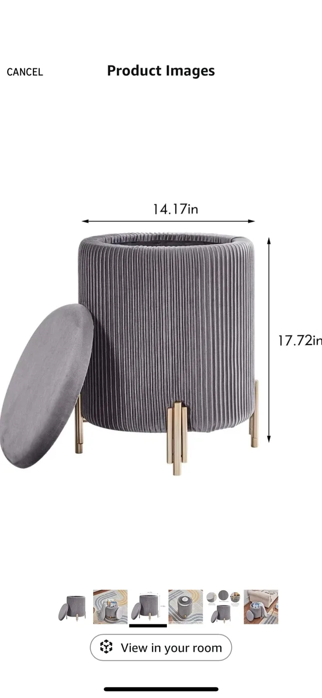 Gray Velvet Storage Ottoman Stool image indicator(3)