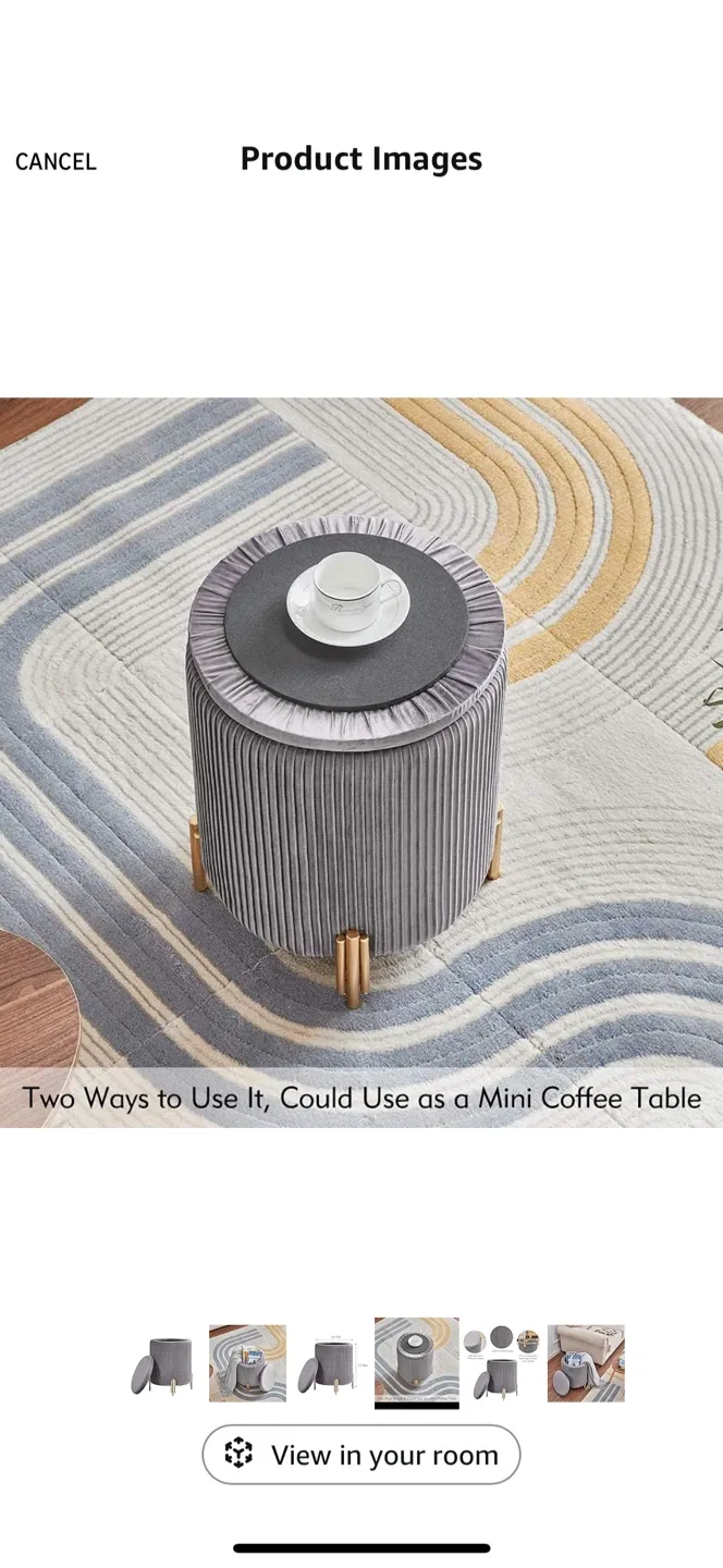 Gray Velvet Storage Ottoman Stool image indicator(4)