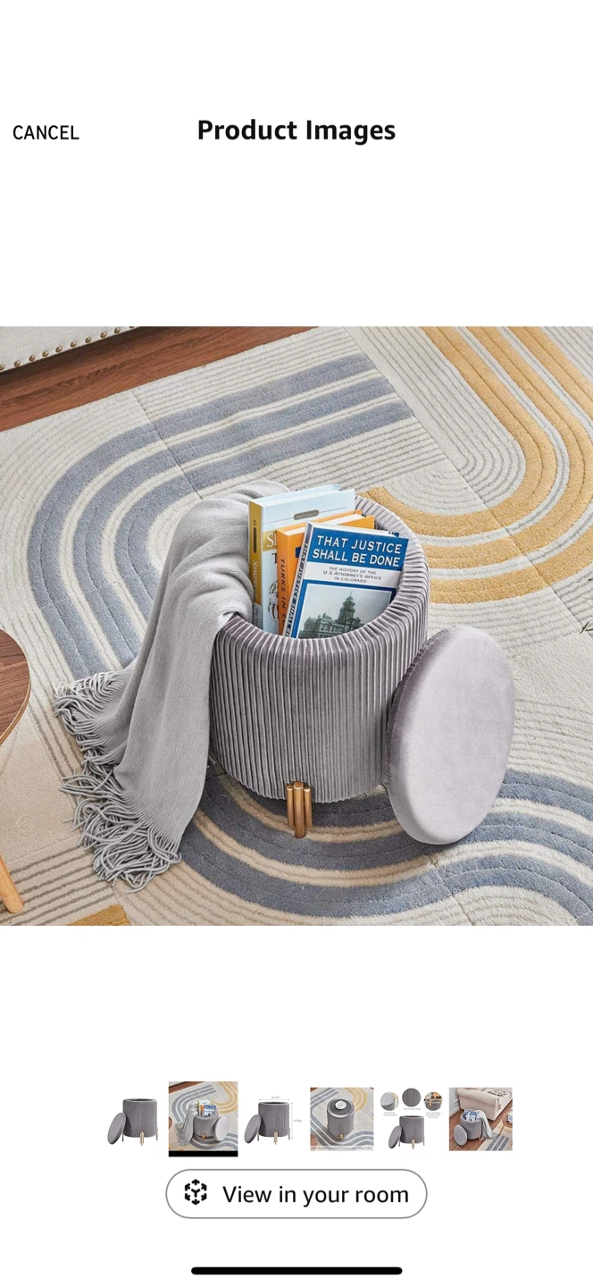 Gray Velvet Storage Ottoman Stool - photo 2