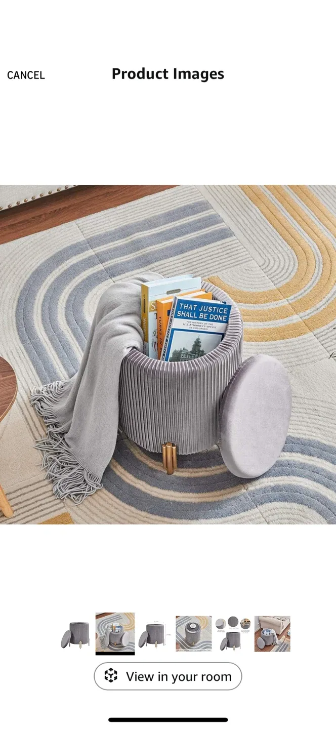 Gray Velvet Storage Ottoman Stool image indicator(2)