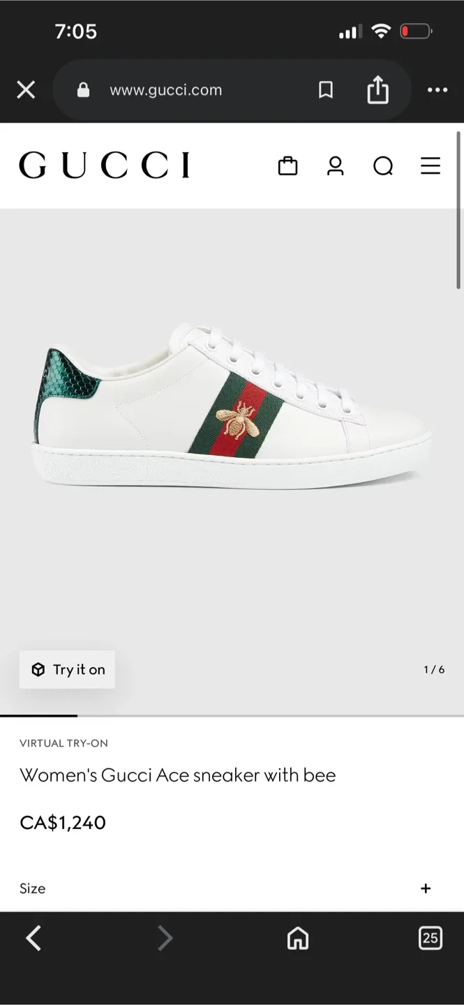 Gucci Ace Sneaker with Bee, Women's Size 6.5