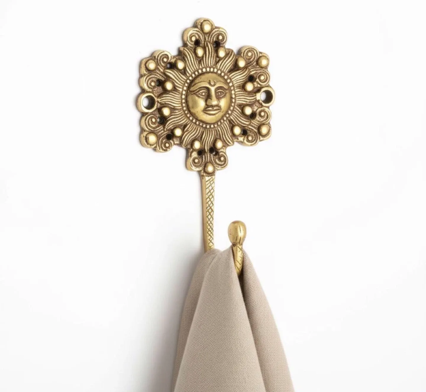 Brass Sun Face Wall Hook - Decorative Hanger image indicator(3)