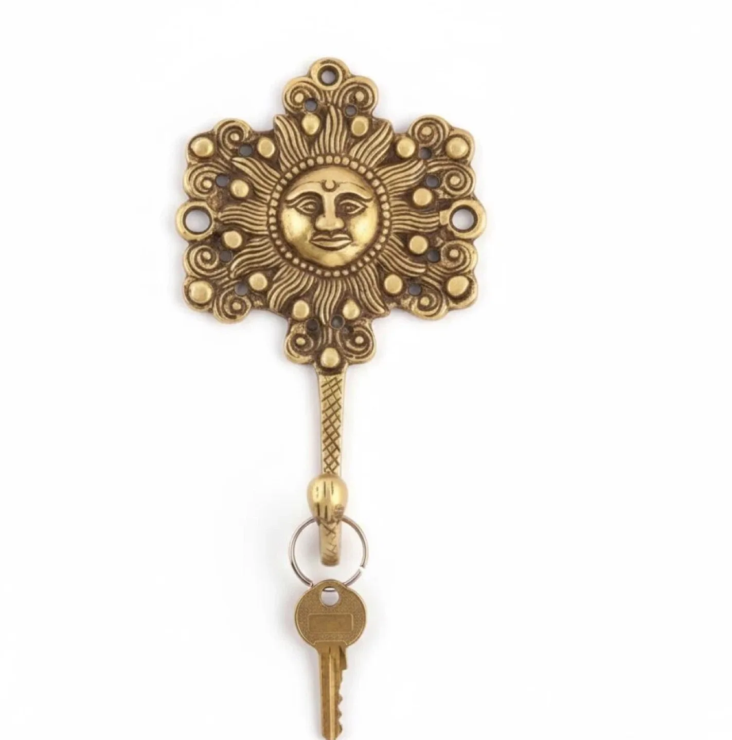 Brass Sun Face Wall Hook - Decorative Hanger image indicator(2)