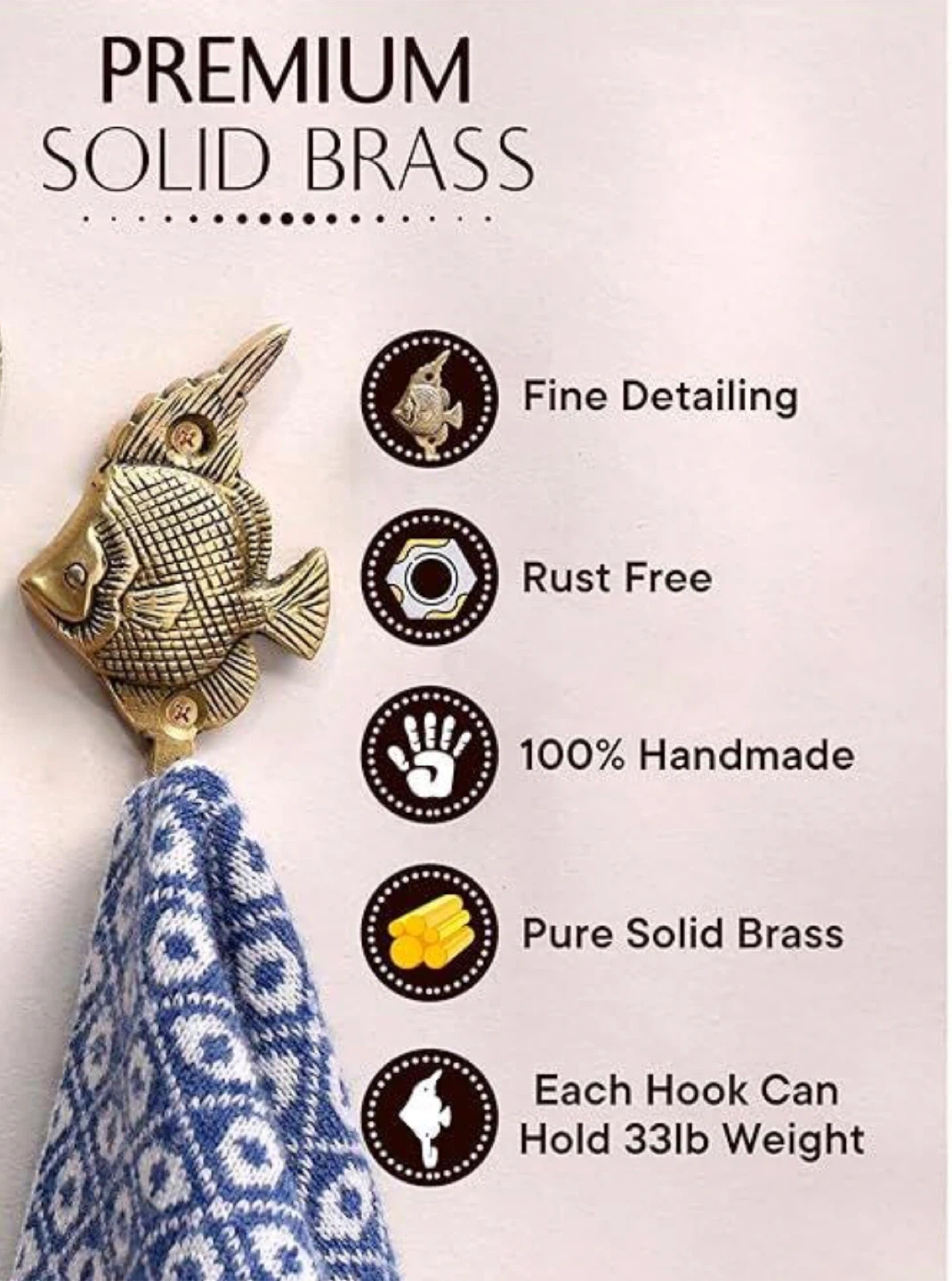 Solid Brass Fish Wall Hook - Handmade - photo 4